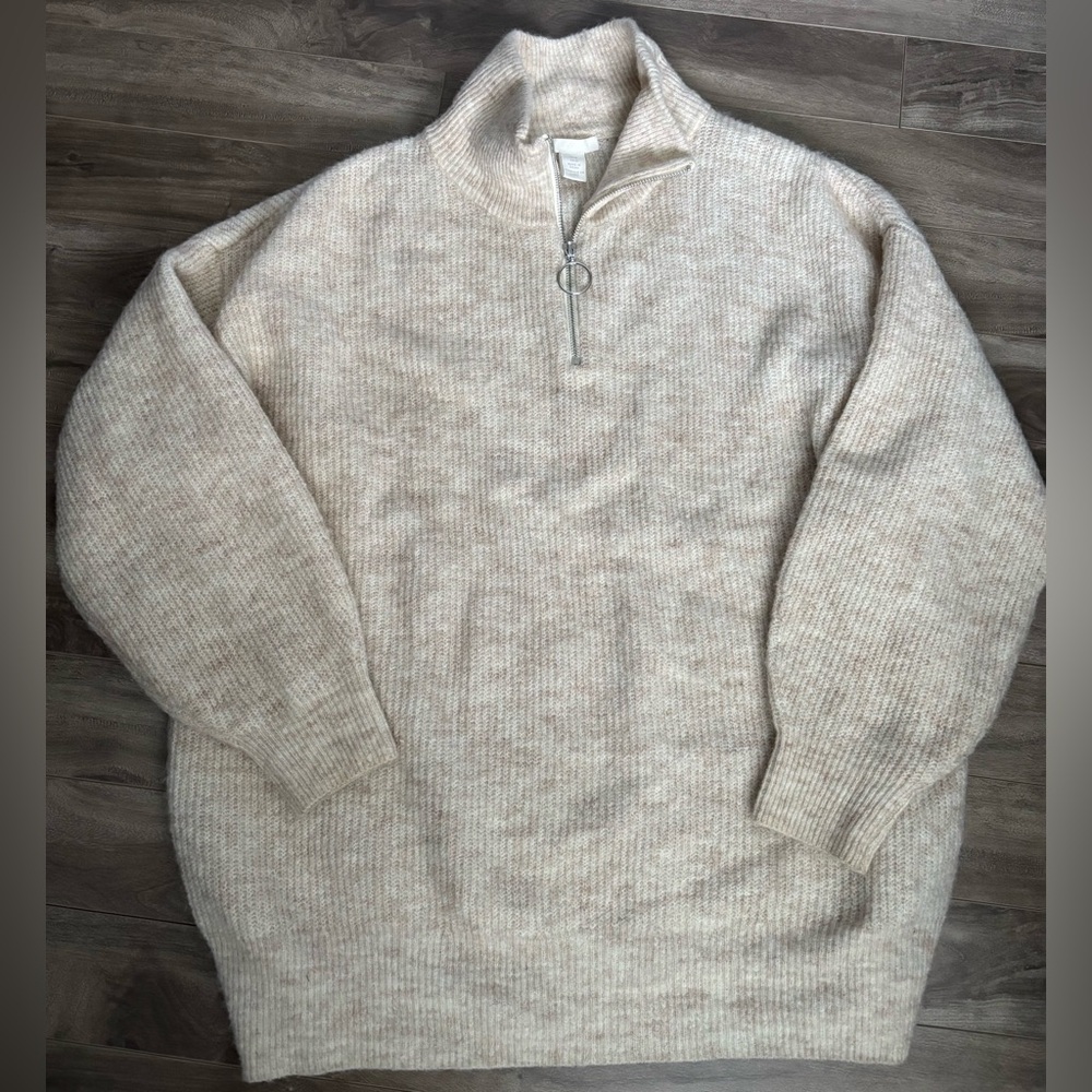 Oversized Tunic Sweater Quarter Zip Alpaca Wool Blend M L XL 1X 2X